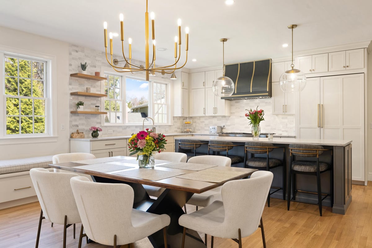 spacious kitchen remodel with large island and seating by PEGASUS Design-to-Build in Lexington, MA
