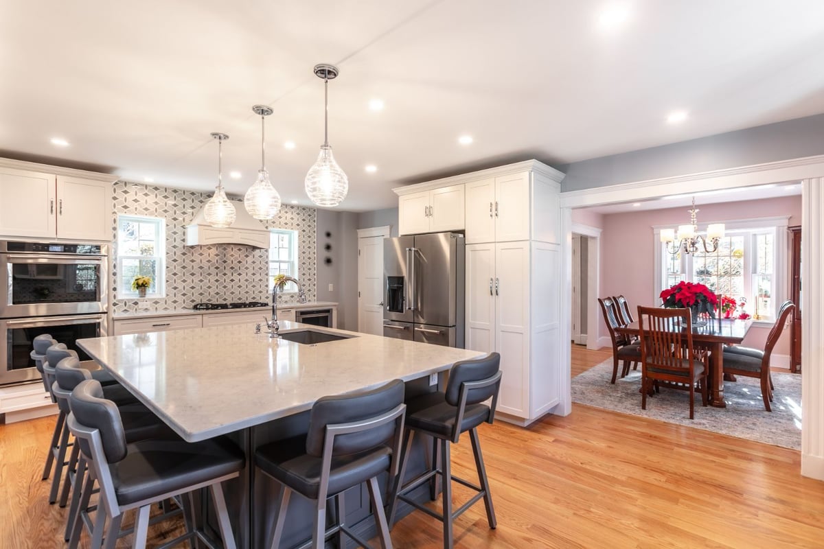 kitchen remodel connecting to dining area with hardwood floors in Melrose MA by PEGASUS Design-to-Build-optimized