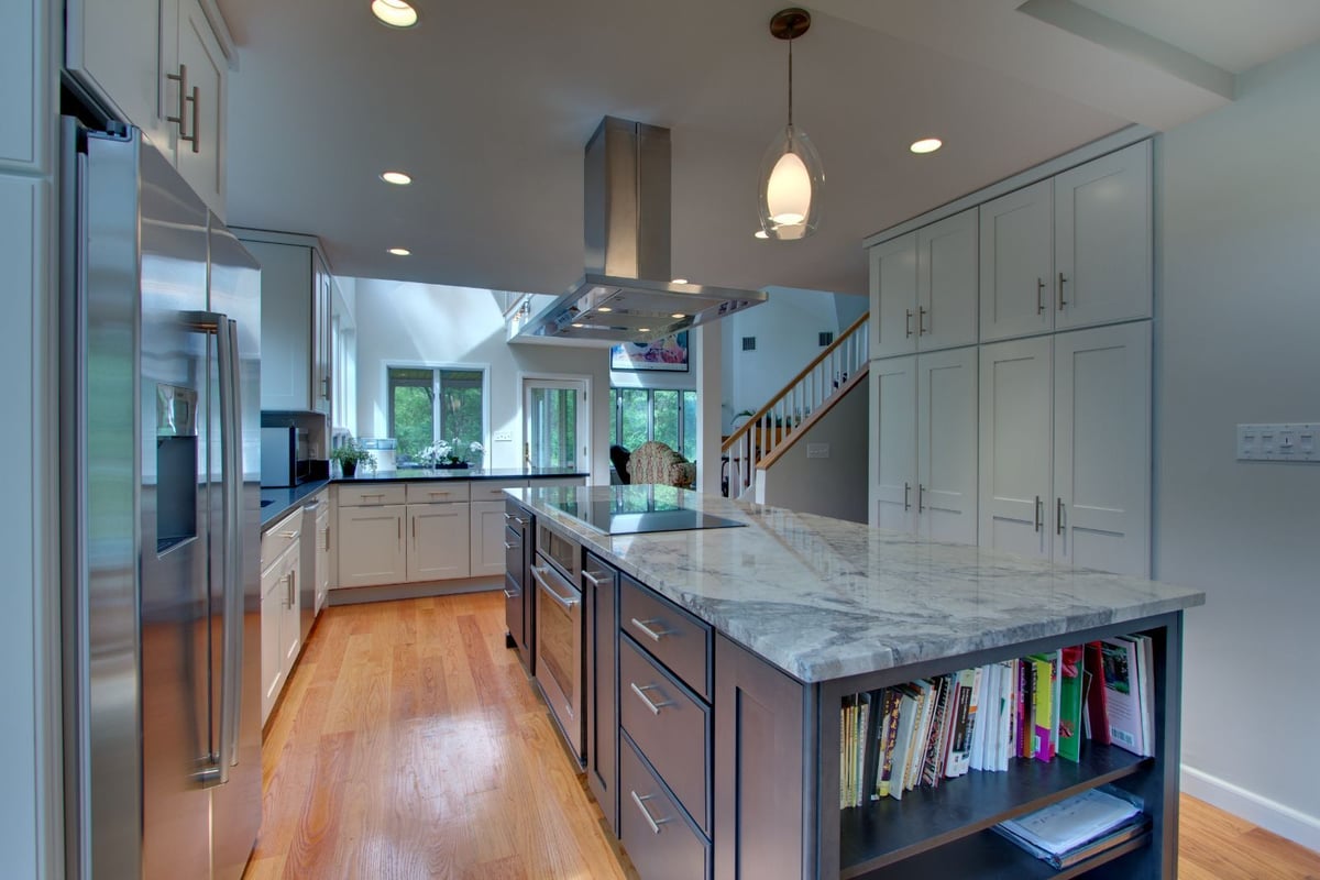 Contemporary kitchen design in North Shore MA showcasing custom cabinetry and marble countertops by PEGASUS Design-to-Build-optimized