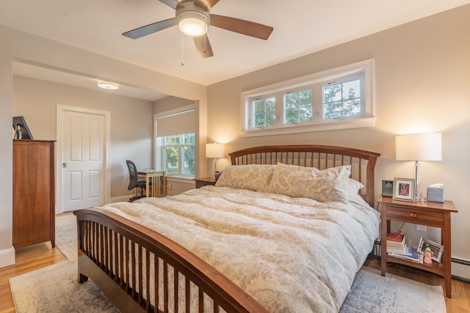 Bedroom remodel in Melrose, MA by Pegasus Design-to-Build with hardwood floors and neutral design-optimized