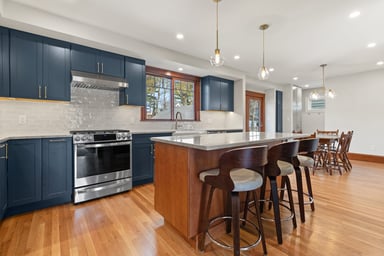Kitchen and dining room after an addition and remodel in Melrose, MA